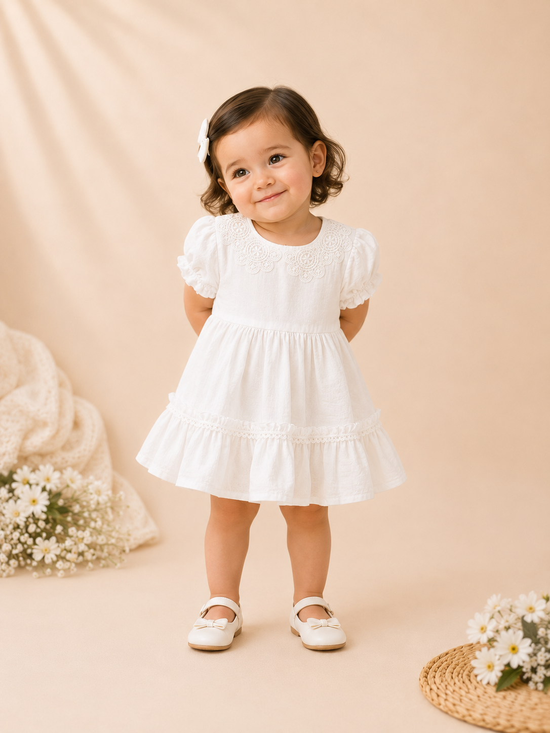 Embroidered Lace Collar Tiered Baby Dress