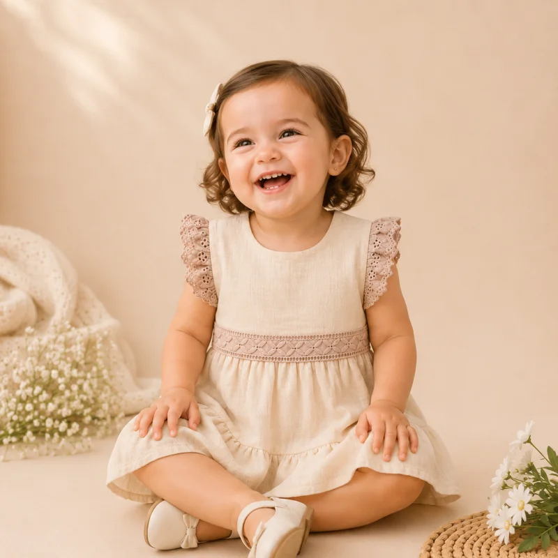 Clementine Eyelet Flutter Linen-Blend Dress