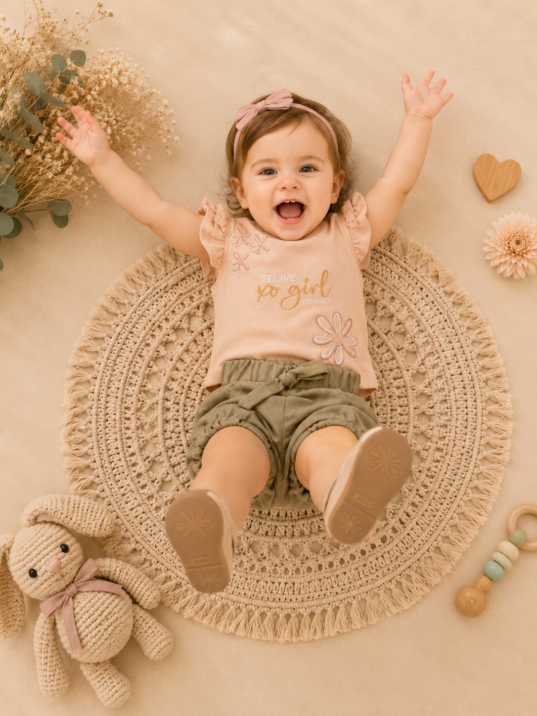 Ensemble d'Été 2 Pièces : T-shirt Brodé Fleurs et Short Chino pour Fille